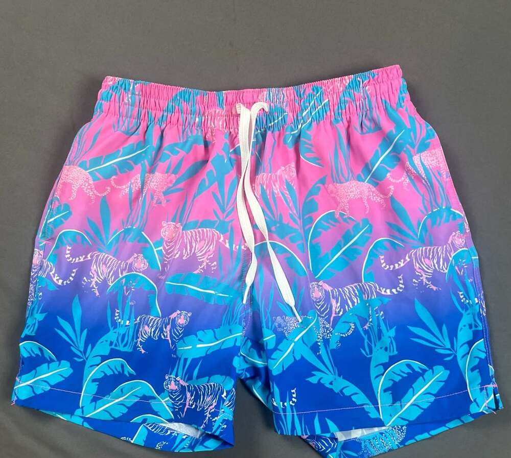 Chubbies The Hydrofoils Pink Blue Tiger Jungle Print Swim Trunks Sz S